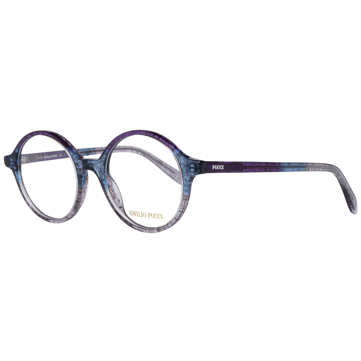 Emilio Pucci purple plastic eyeglass frames with rounded rectangular design and sleek, modern style.