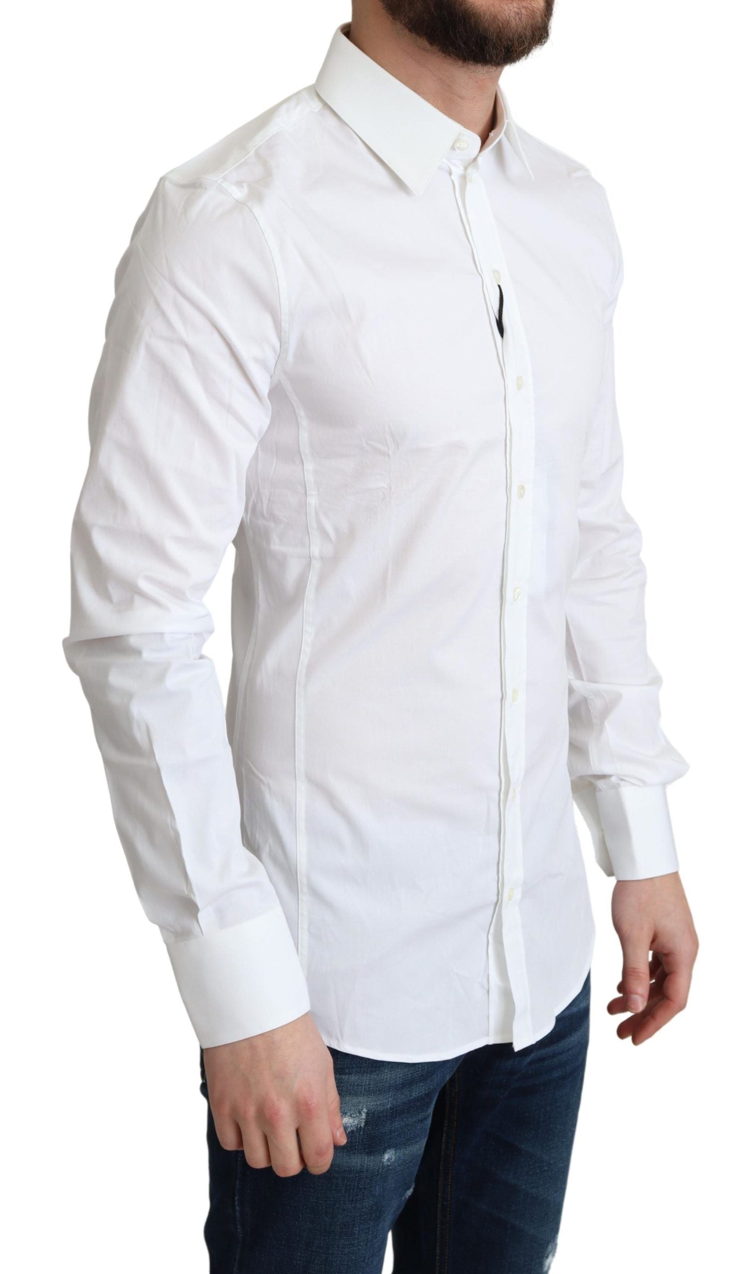 Dolce & Gabbana White Cotton Stretch Men Formal SICILIA Shirt Dolce & Gabbana