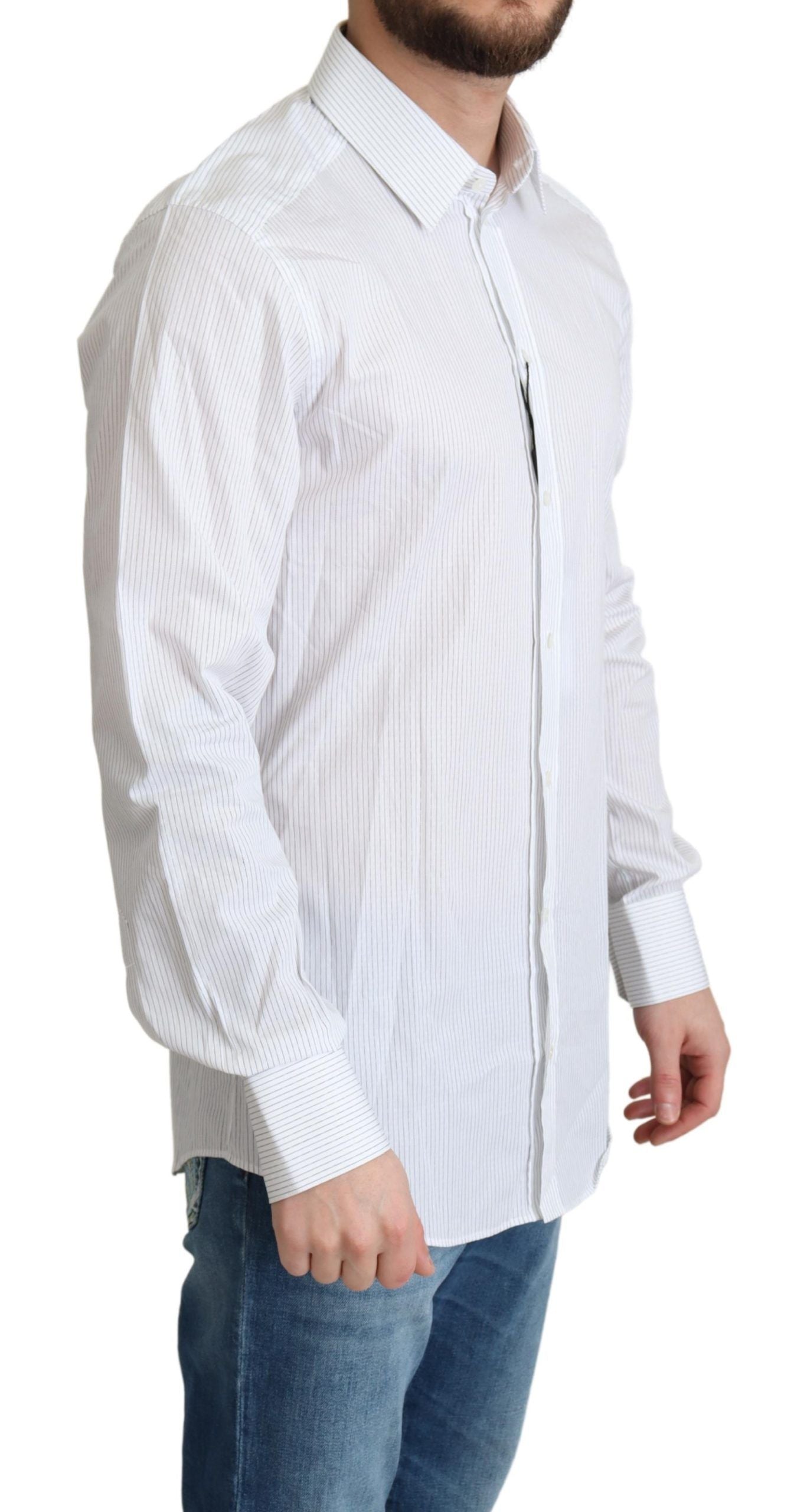 Dolce & Gabbana White Stripes Cotton Formal Dress Shirt Dolce & Gabbana