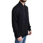 Dolce & Gabbana Black Jacquard Silk Casual Button Down Shirt