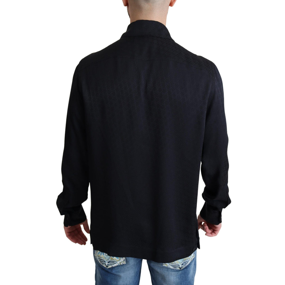 Dolce & Gabbana Black Jacquard Silk Casual Button Down Shirt
