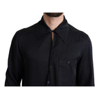 Dolce & Gabbana Black Jacquard Silk Casual Button Down Shirt