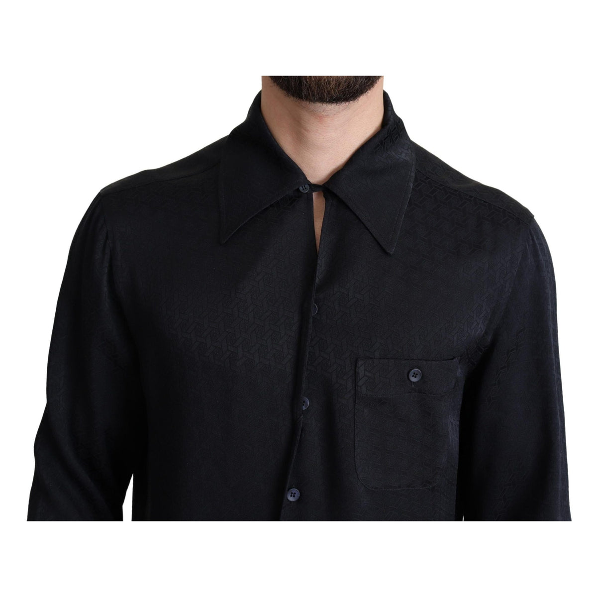Dolce & Gabbana Black Jacquard Silk Casual Button Down Shirt