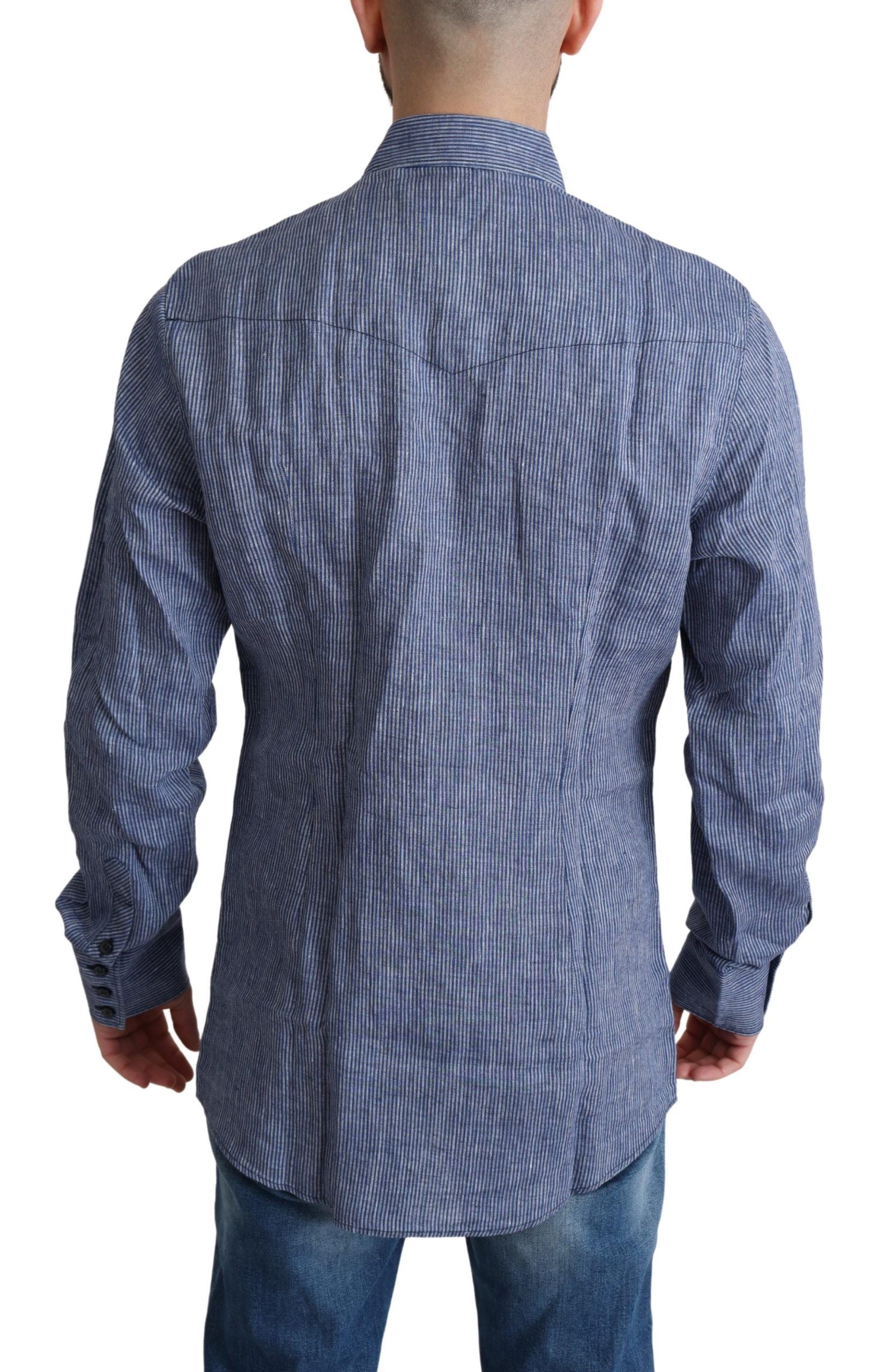 Dolce & Gabbana Blue Stripes Men Casual Button Down Shirt Dolce & Gabbana