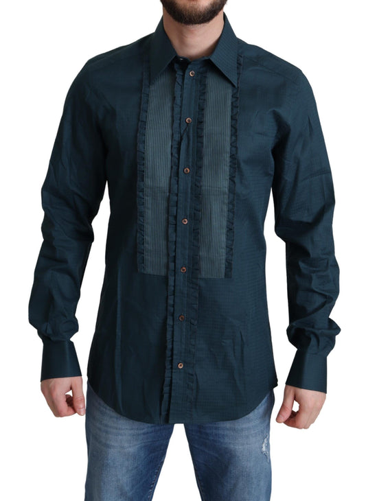 Dolce & Gabbana Blue Placket Cotton Dress Formal Shirt Dolce & Gabbana