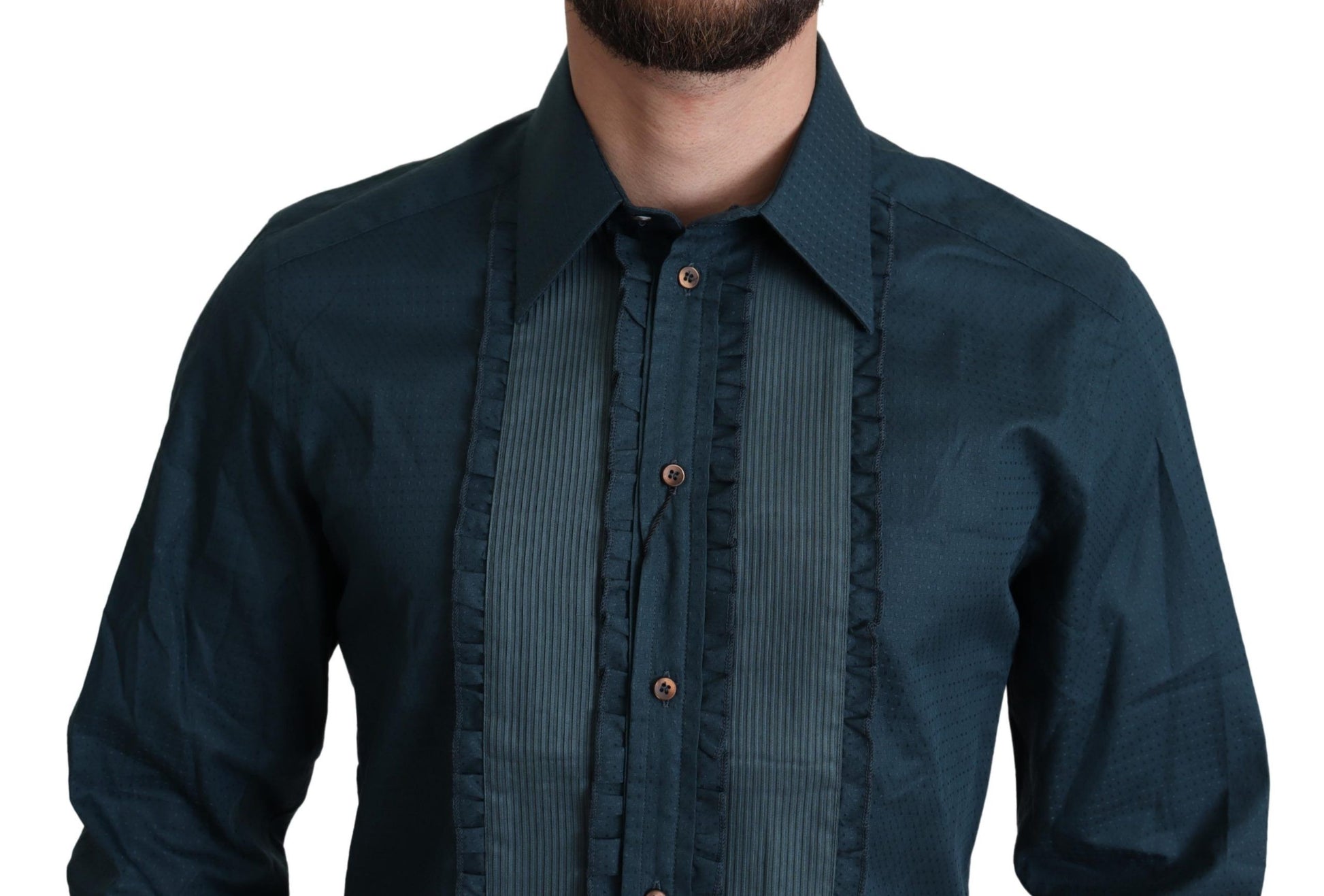 Dolce & Gabbana Blue Placket Cotton Dress Formal Shirt Dolce & Gabbana