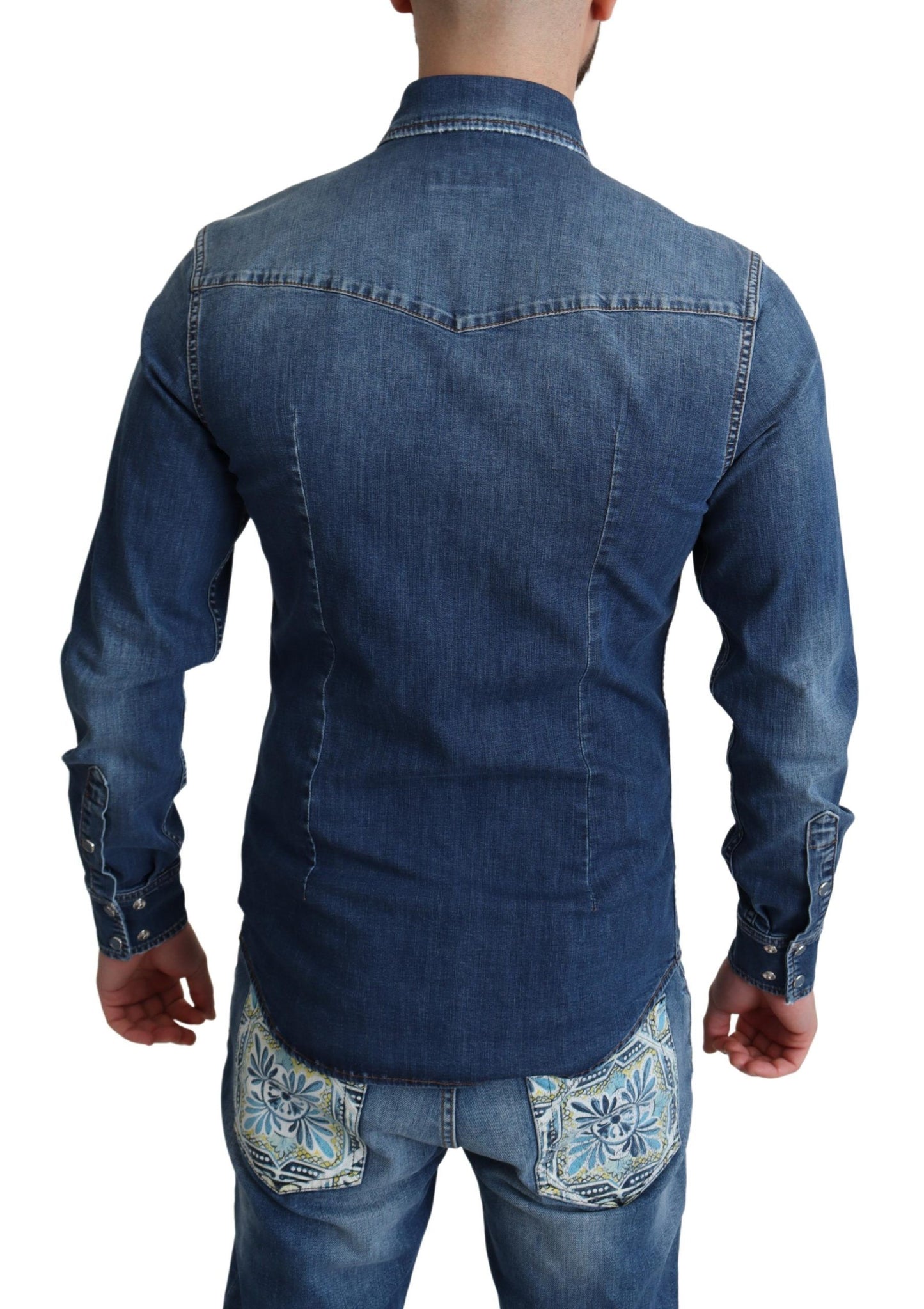 Dolce & Gabbana Blue Cotton Stretch Long Sleeves Denim Shirt Dolce & Gabbana