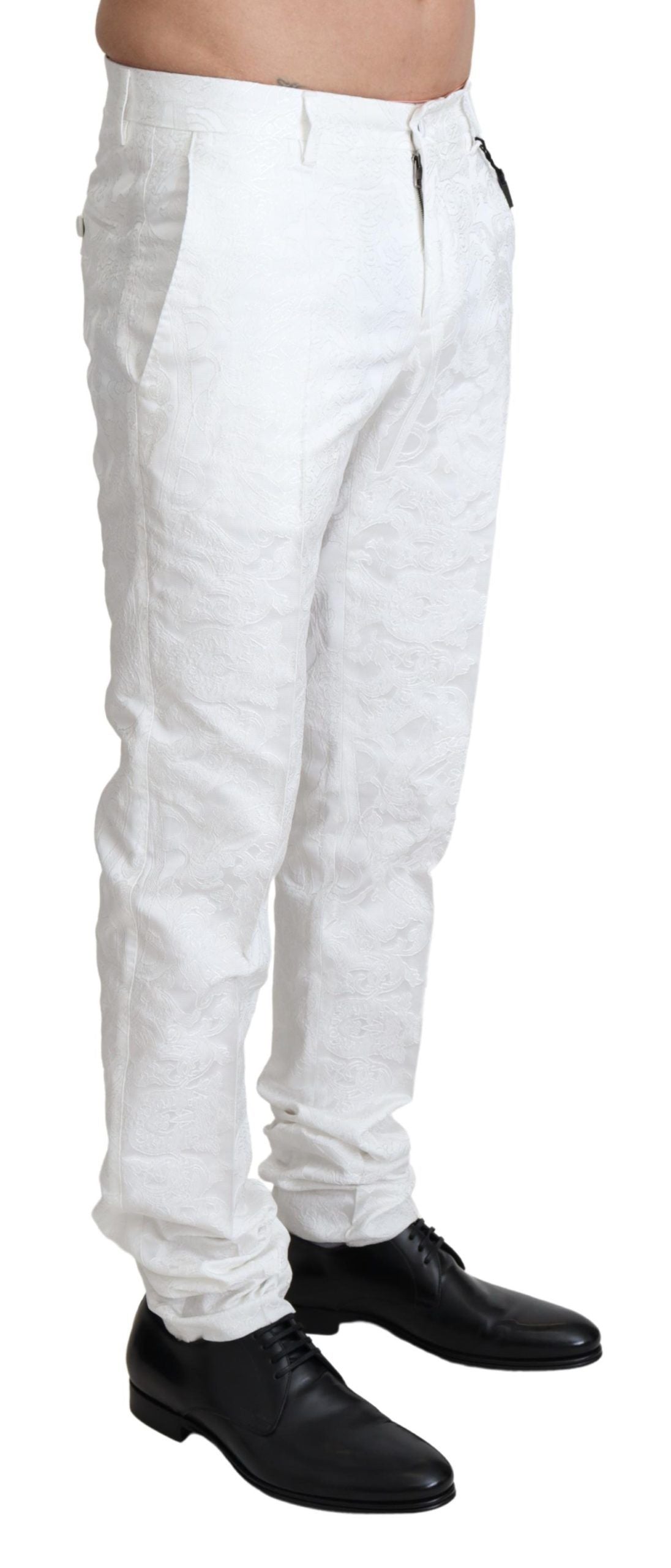 Dolce & Gabbana White Brocade Jaquard Dress Trouser Pants Dolce & Gabbana