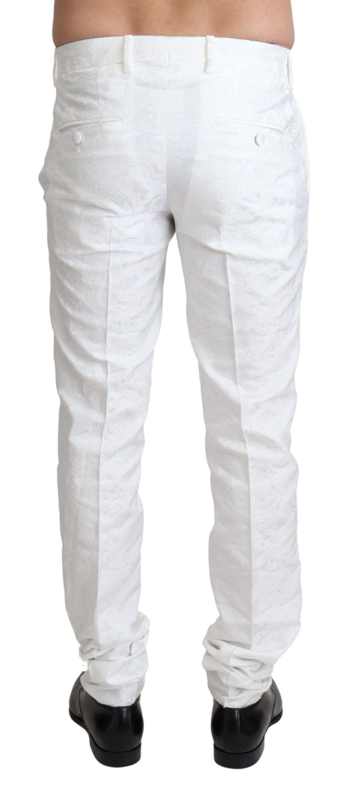 Dolce & Gabbana White Brocade Jaquard Dress Trouser Pants Dolce & Gabbana