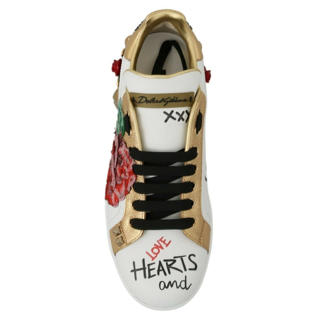 Dolce & Gabbana White Roses Sequined Crystal Womens Sneakers Shoes