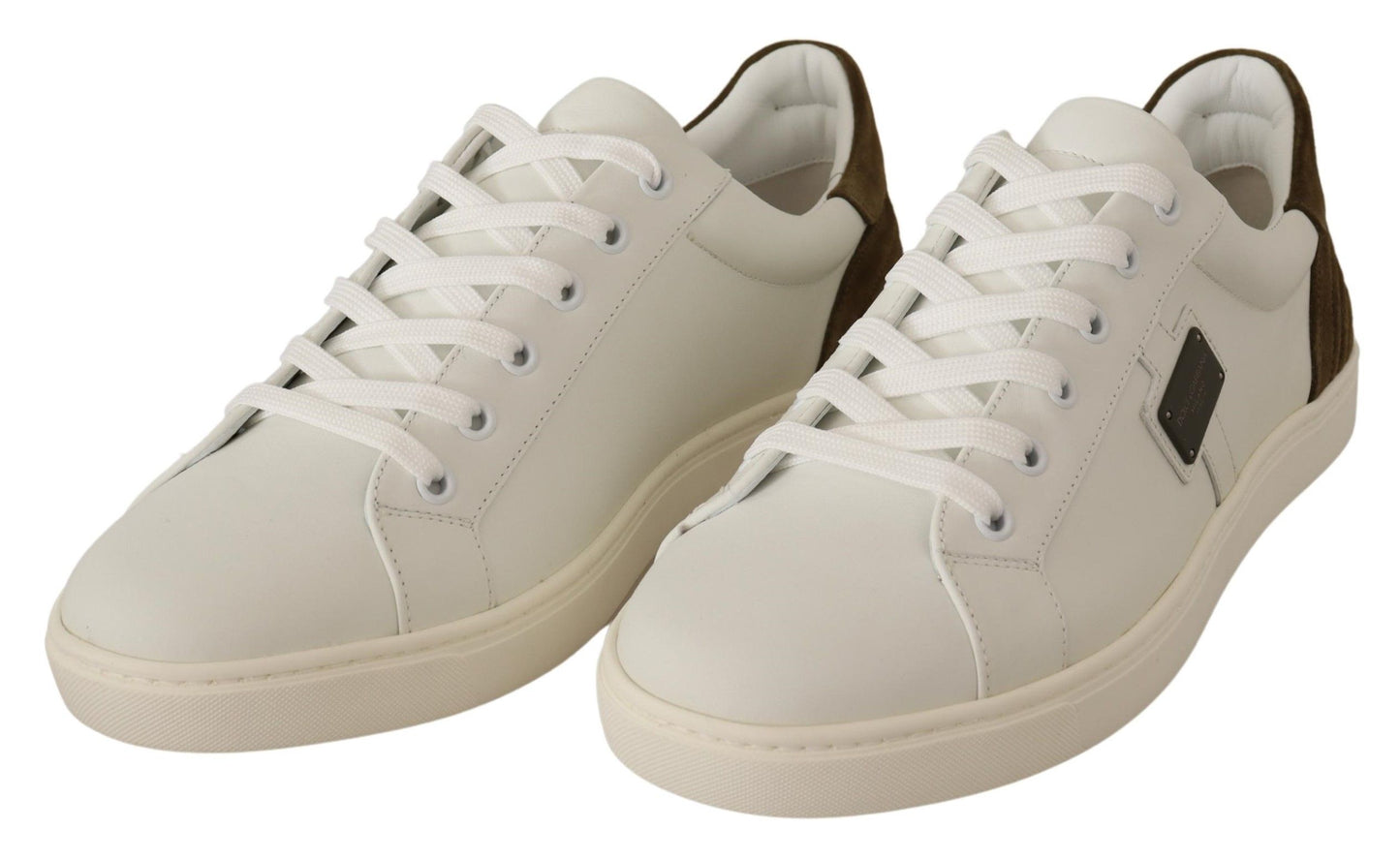 Dolce & Gabbana White Suede Leather Mens Low Tops Sneakers Dolce & Gabbana