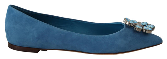 Dolce & Gabbana Blue Suede Crystals Loafers Flats Shoes Dolce & Gabbana