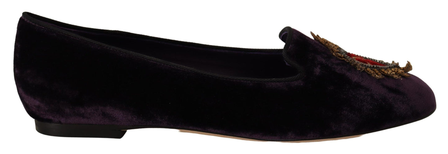 Dolce & Gabbana Purple Velvet DG Heart Loafers Flats Shoes Dolce & Gabbana