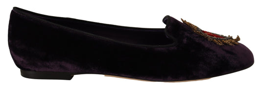 Dolce & Gabbana Purple Velvet DG Heart Loafers Flats Shoes Dolce & Gabbana
