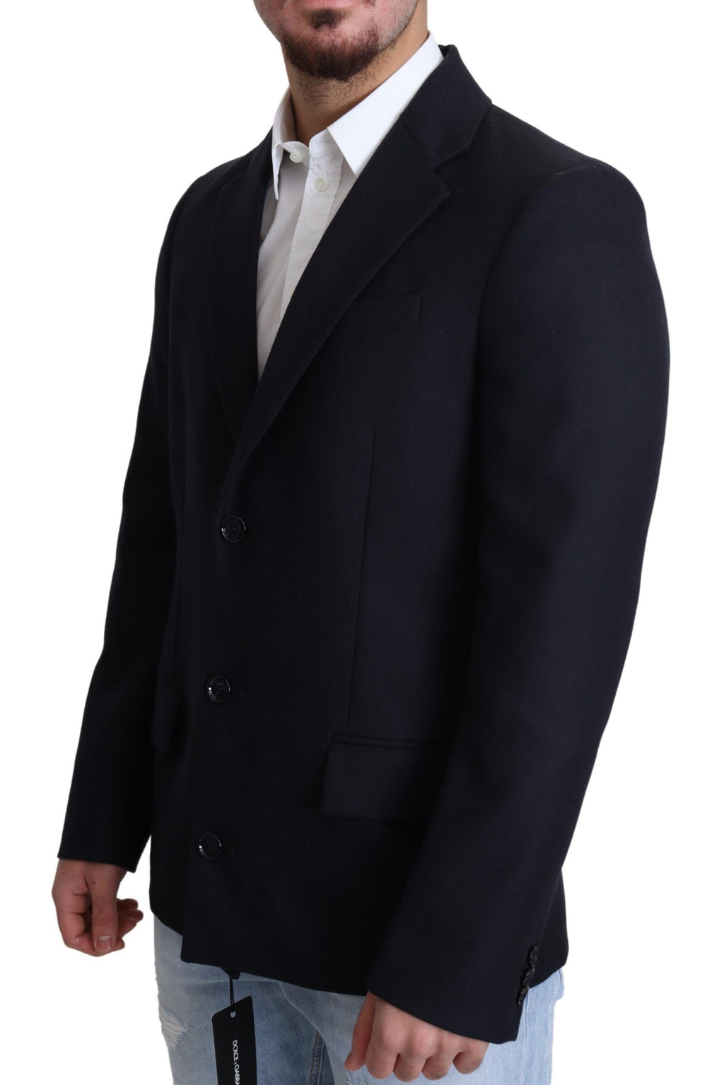 Dolce & Gabbana Dark Blue Wool Single Breasted Coat Jacket