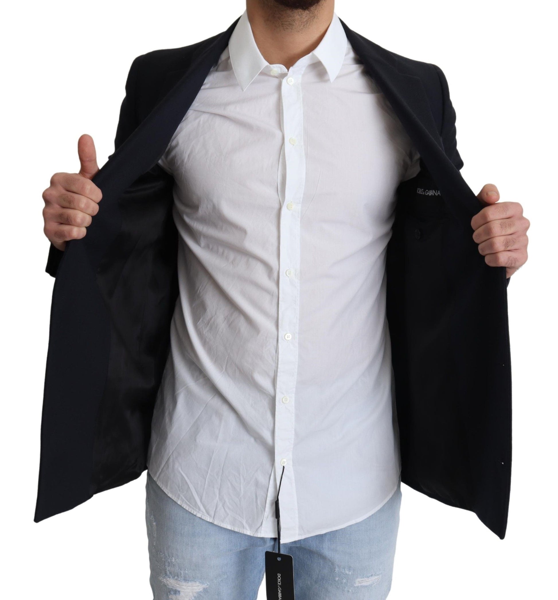 Dolce & Gabbana Dark Blue Wool Single Breasted Coat Jacket Dolce & Gabbana