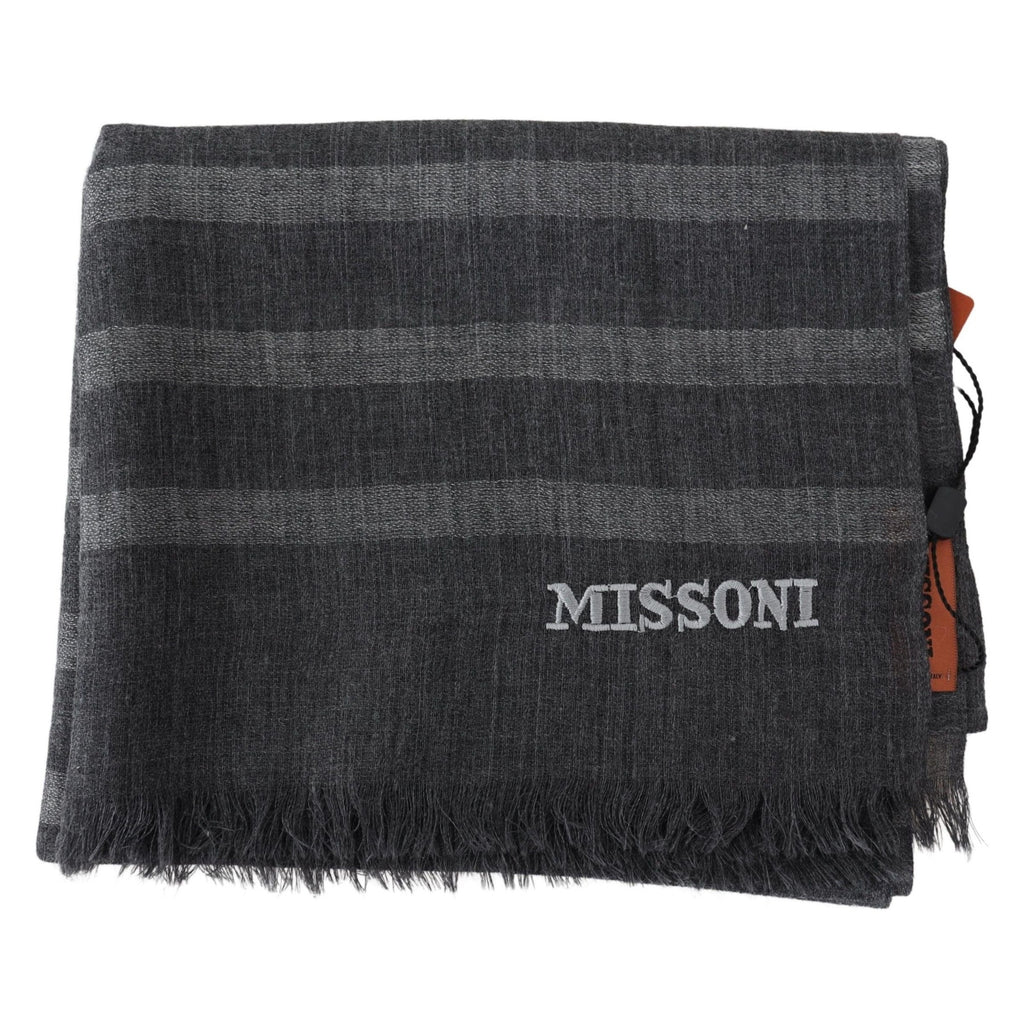 Missoni Gray Striped Wool Unisex Neck Wrap Fringes Scarf
