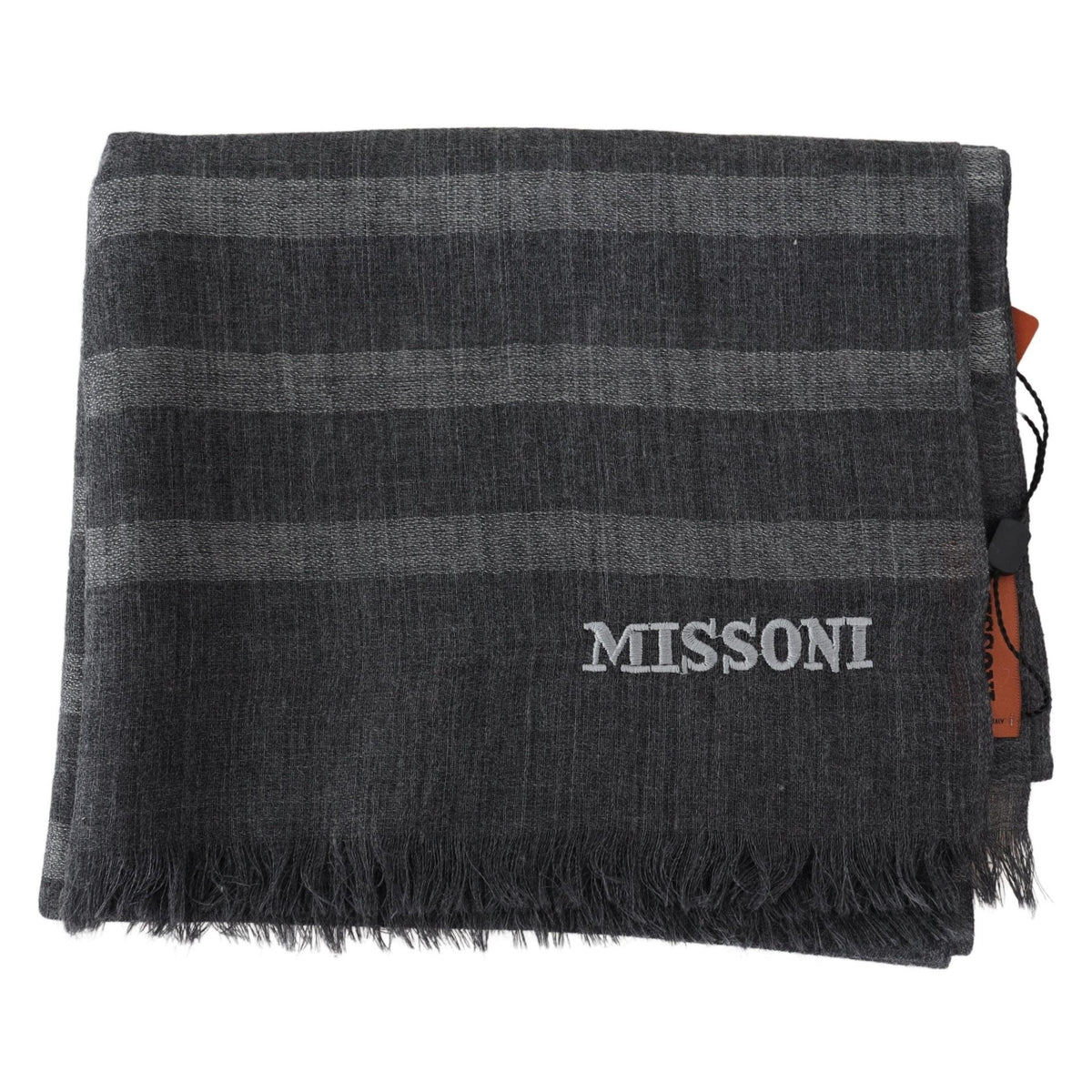 Missoni Gray Striped Wool Unisex Neck Wrap Fringes Scarf