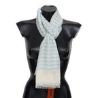 Missoni Blue White Lined Cashmere Unisex Wrap Scarf