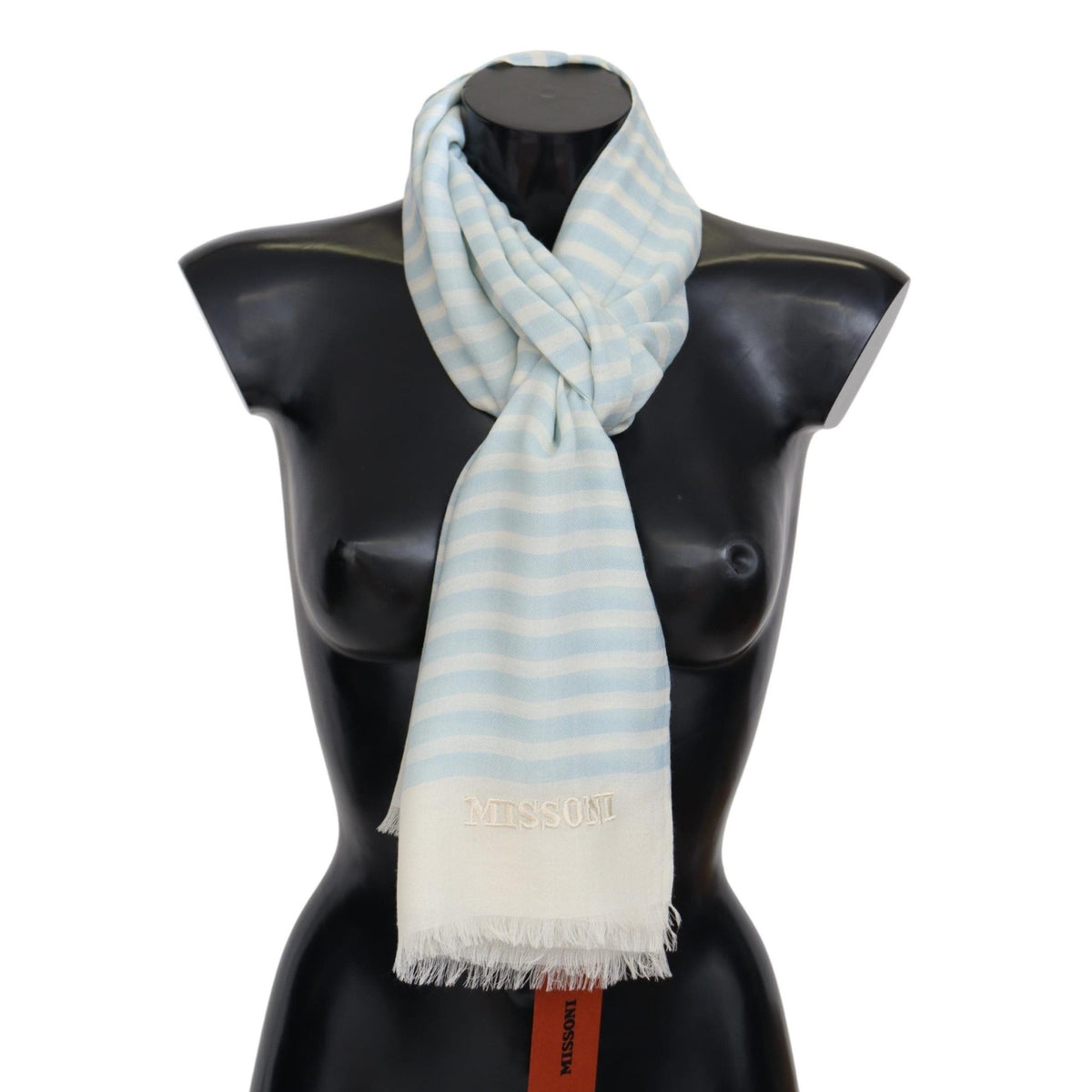 Missoni Blue White Lined Cashmere Unisex Wrap Scarf