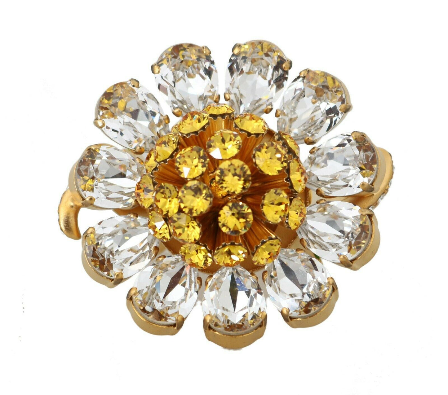 Dolce & Gabbana Gold Brass Yellow Crystal Flower Ring Dolce & Gabbana