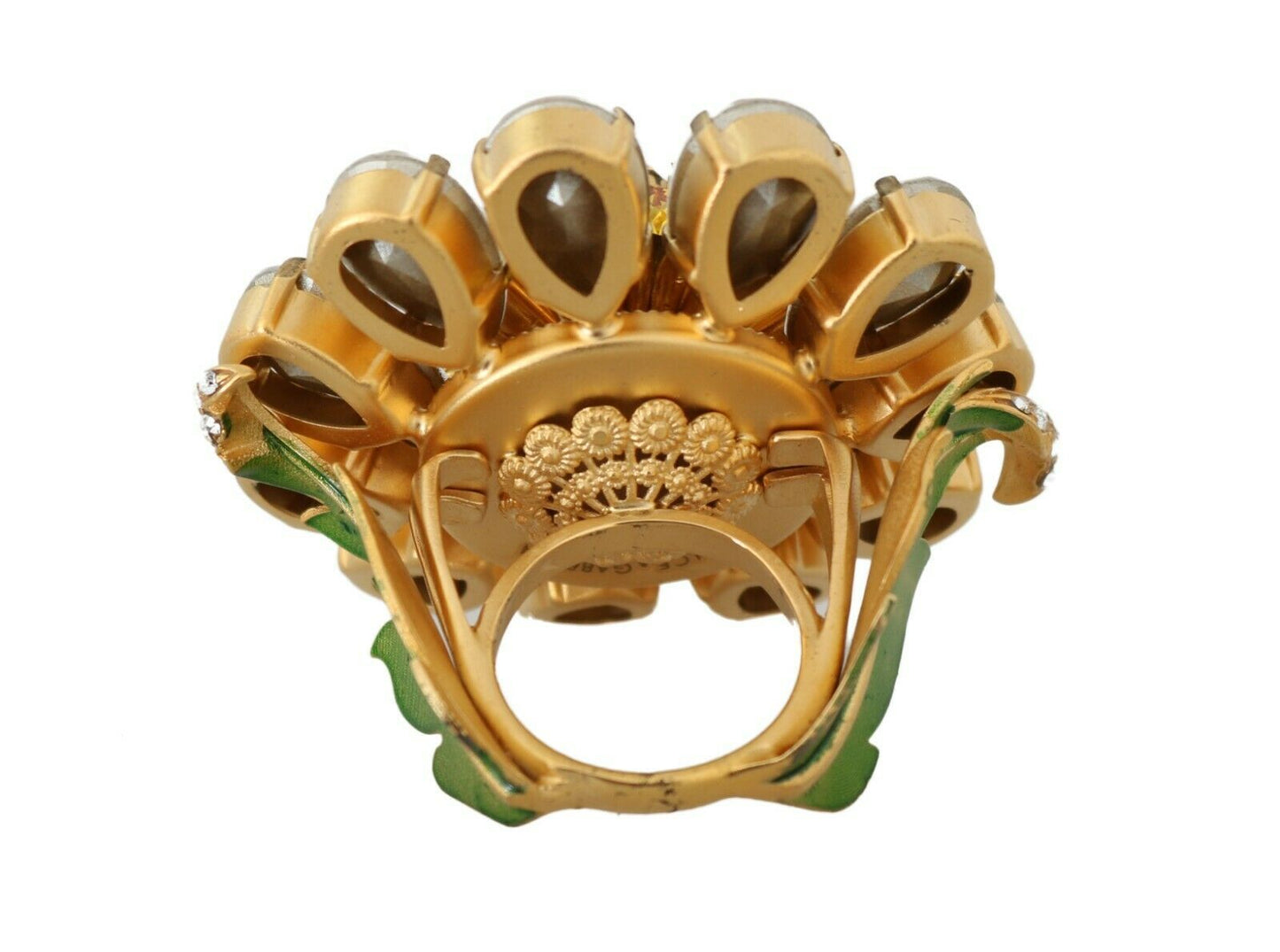 Dolce & Gabbana Gold Brass Yellow Crystal Flower Ring Dolce & Gabbana