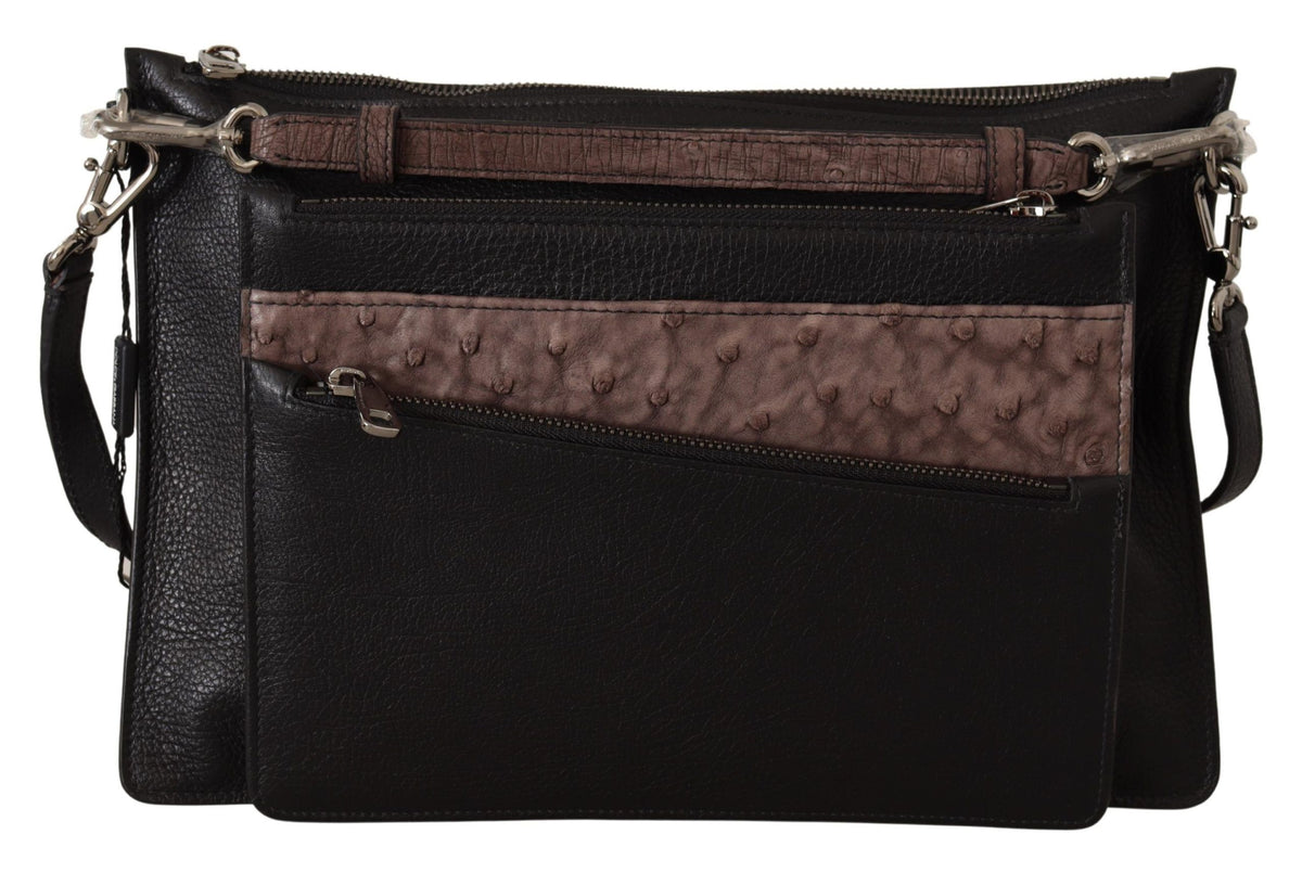 Dolce & Gabbana black exotic leather shoulder sling Alta Sartoria bag with sleek design and textured finish.