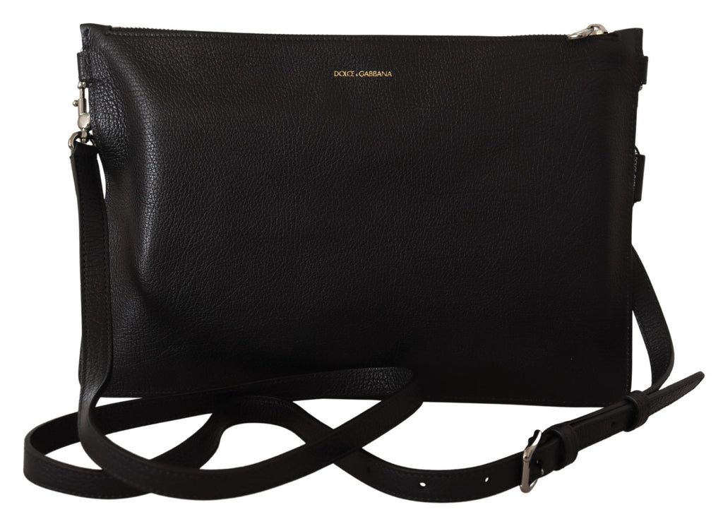 Dolce & Gabbana black exotic leather shoulder sling Alta Sartoria bag with gold-tone hardware and adjustable strap.