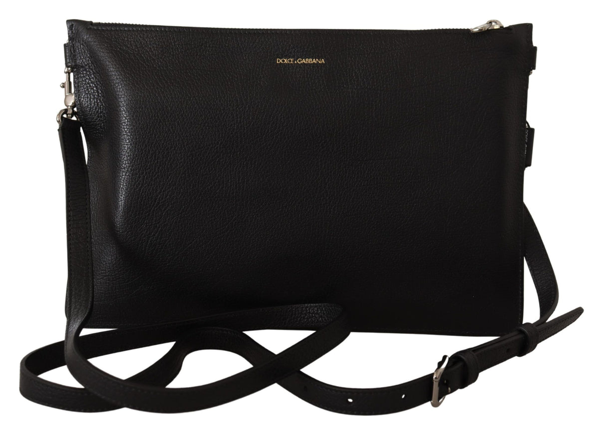 Dolce & Gabbana black exotic leather shoulder sling Alta Sartoria bag with gold-tone hardware and adjustable strap.