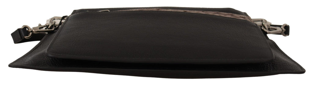 Dolce & Gabbana black exotic leather shoulder sling Alta Sartoria bag with sleek design and gold-tone hardware.