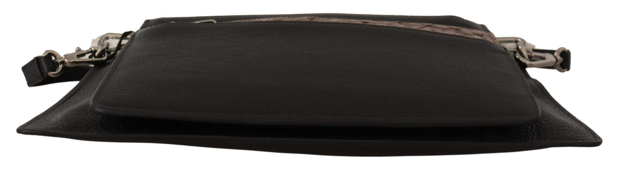 Dolce & Gabbana black exotic leather shoulder sling Alta Sartoria bag with sleek design and gold-tone hardware.