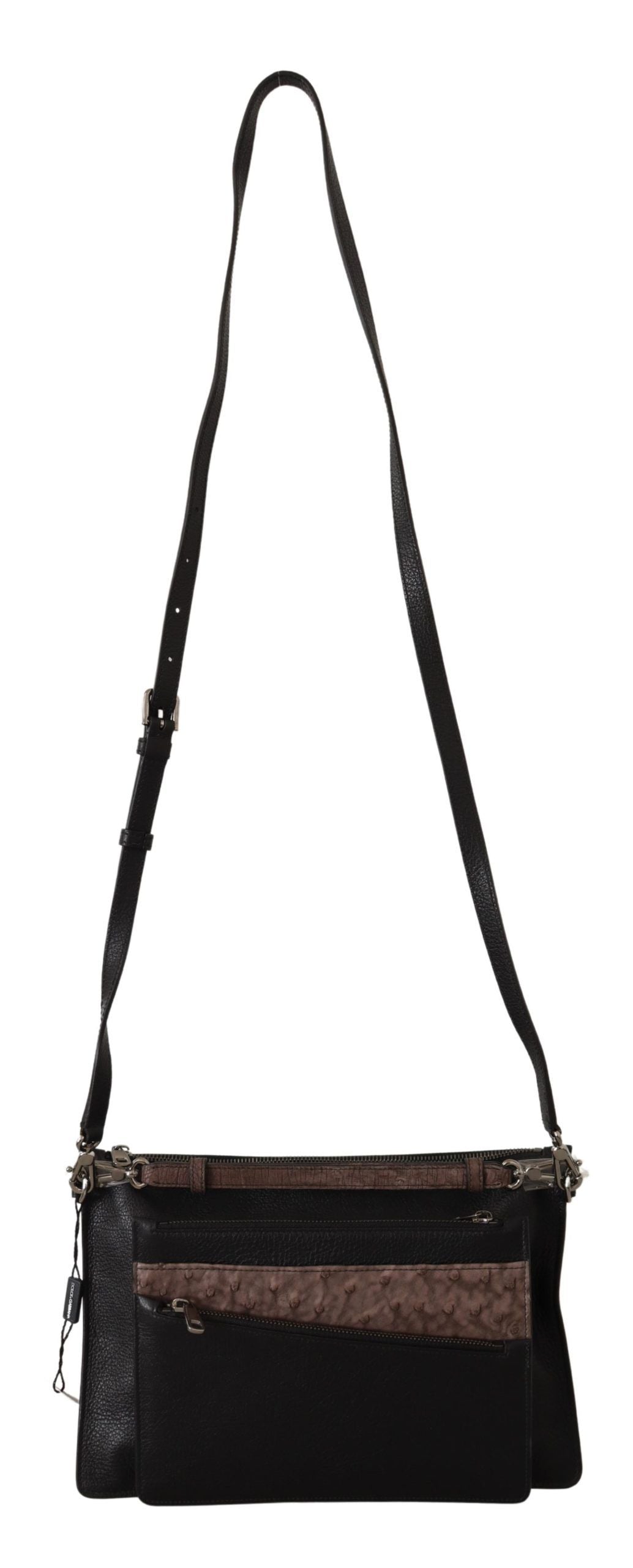 Dolce & Gabbana black exotic leather shoulder sling bag with Alta Sartoria detailing and stylish design.