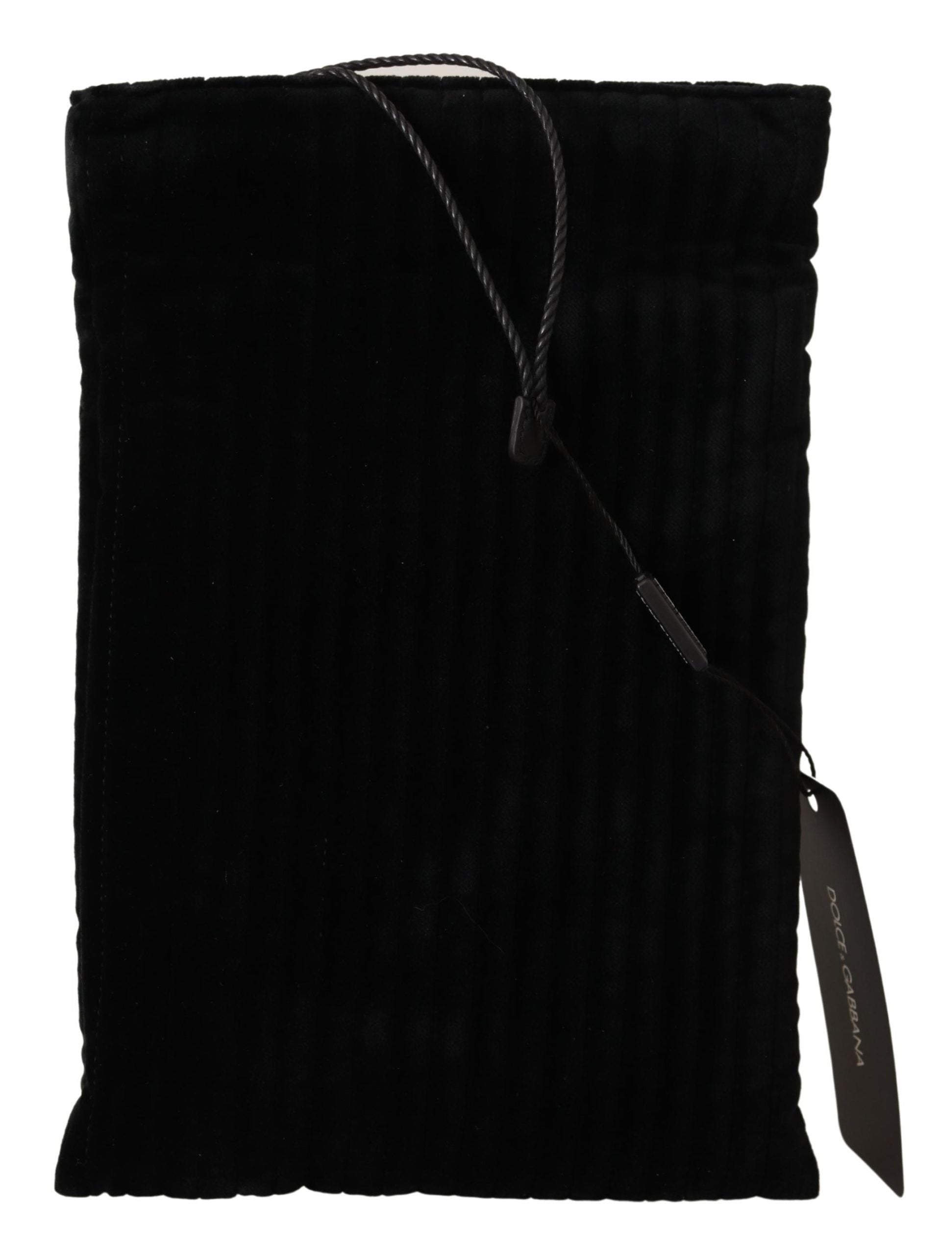 Dolce & Gabbana Black Velvet Quilt Drawstring Logo Plaque Pouch Bag Dolce & Gabbana