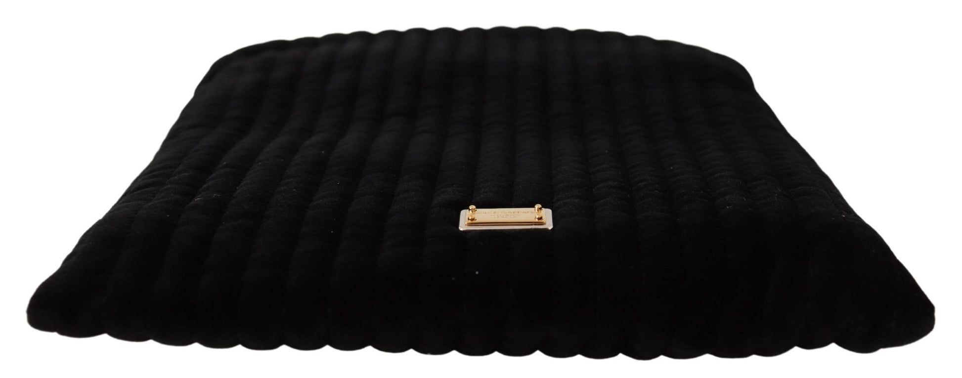 Dolce & Gabbana Black Velvet Quilt Drawstring Logo Plaque Pouch Bag Dolce & Gabbana