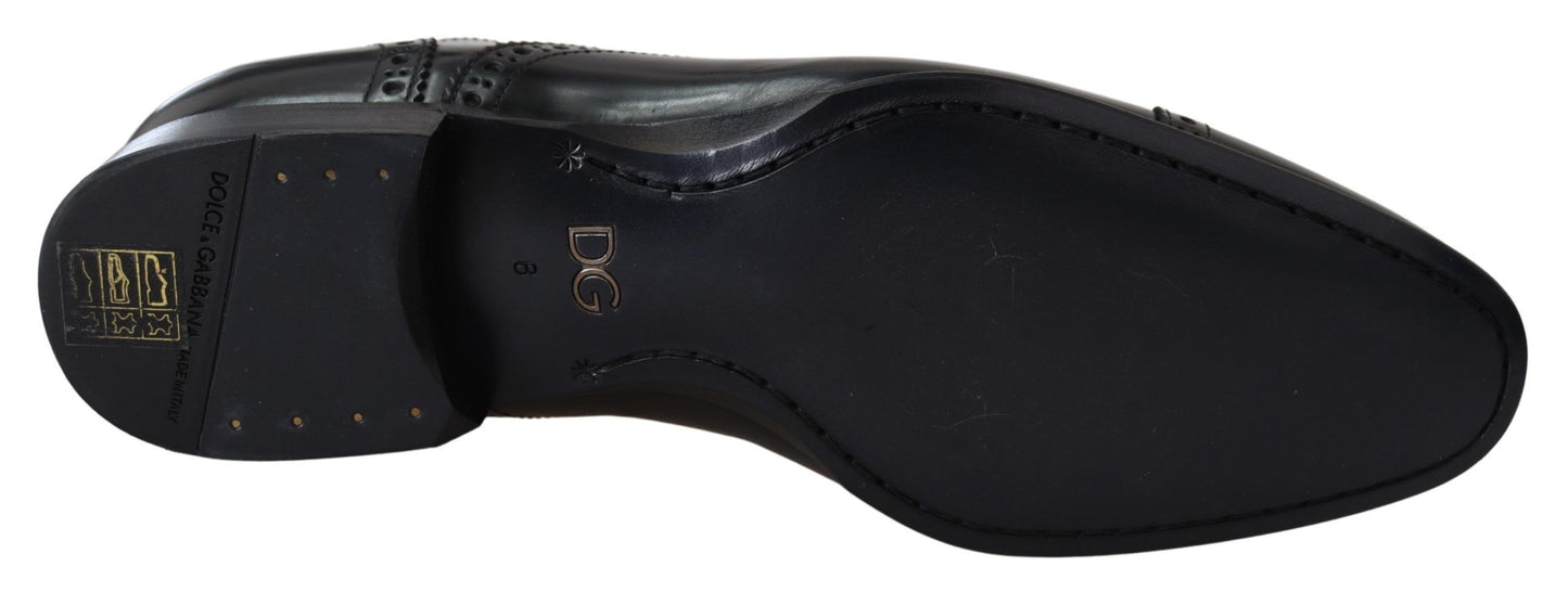 Dolce & Gabbana Black Leather Men Derby Formal Loafers Shoes Dolce & Gabbana