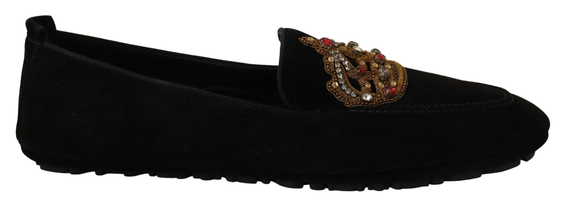 Dolce & Gabbana Black Leather Crystal Gold Crown Loafers Shoes Dolce & Gabbana