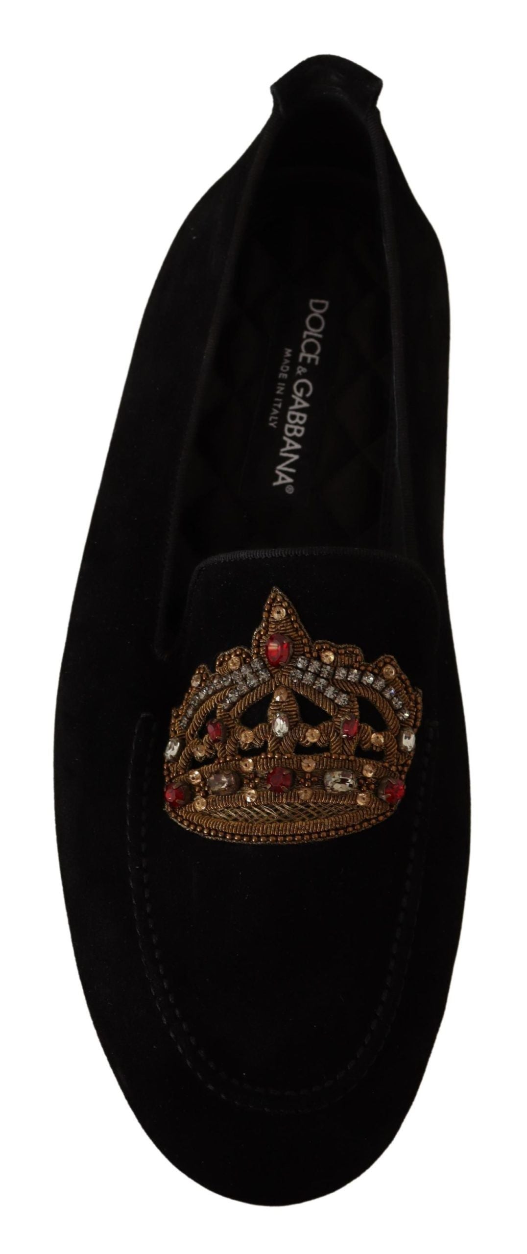 Dolce & Gabbana Black Leather Crystal Gold Crown Loafers Shoes Dolce & Gabbana