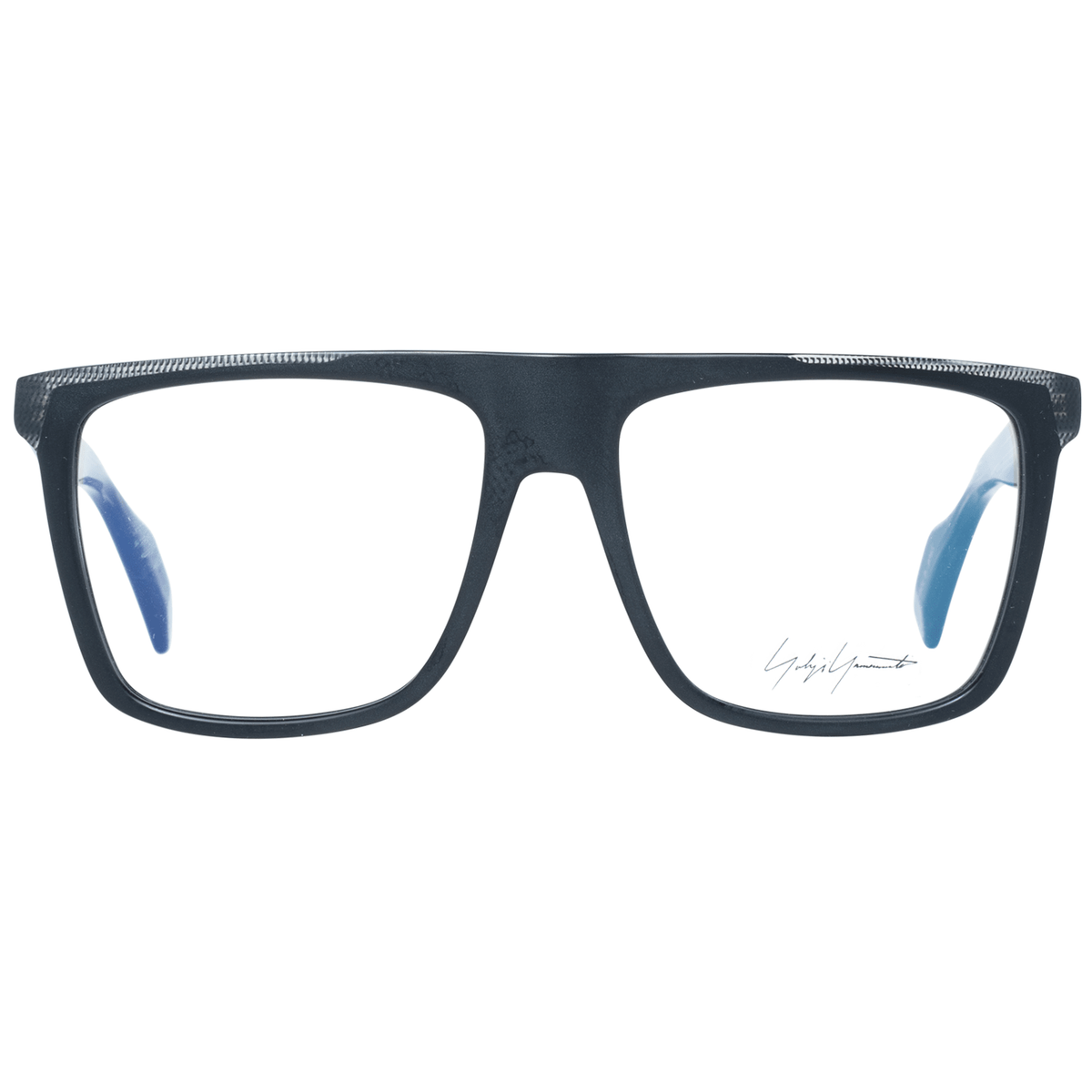 Yohji Yamamoto black plastic eyeglass frames with a sleek, modern design, showcasing lightweight, stylish eyewear.