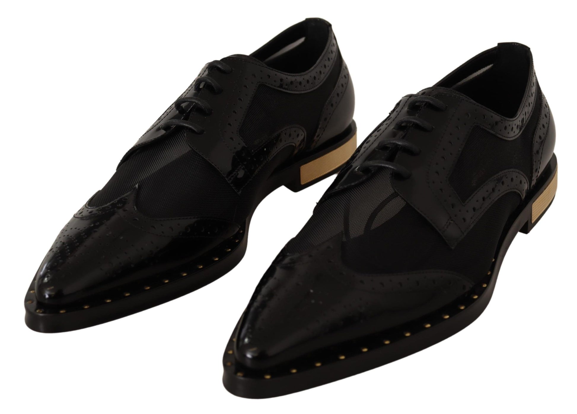 Dolce & Gabbana Black Leather Broques Sheer Wingtip Shoes Dolce & Gabbana
