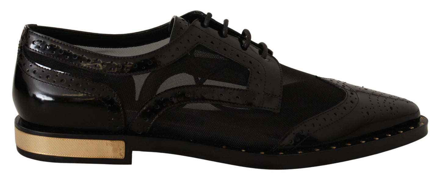 Dolce & Gabbana Black Leather Broques Sheer Wingtip Shoes Dolce & Gabbana