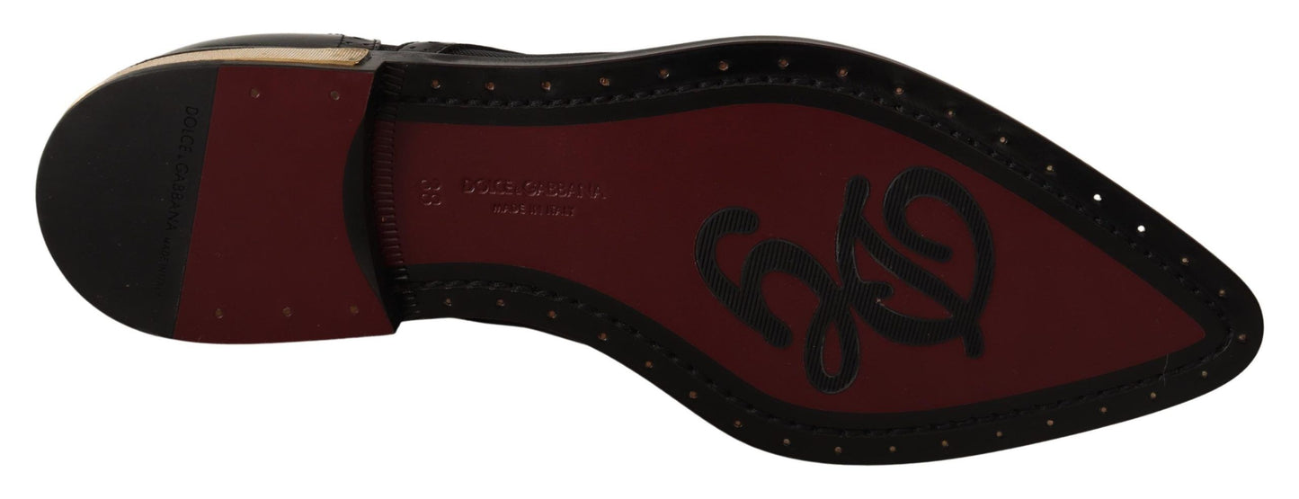 Dolce & Gabbana Black Leather Broques Sheer Wingtip Shoes Dolce & Gabbana