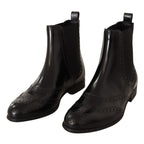 Dolce & Gabbana Black Leather Ankle High Flat Boots Shoes