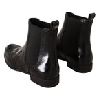 Dolce & Gabbana Black Leather Ankle High Flat Boots Shoes