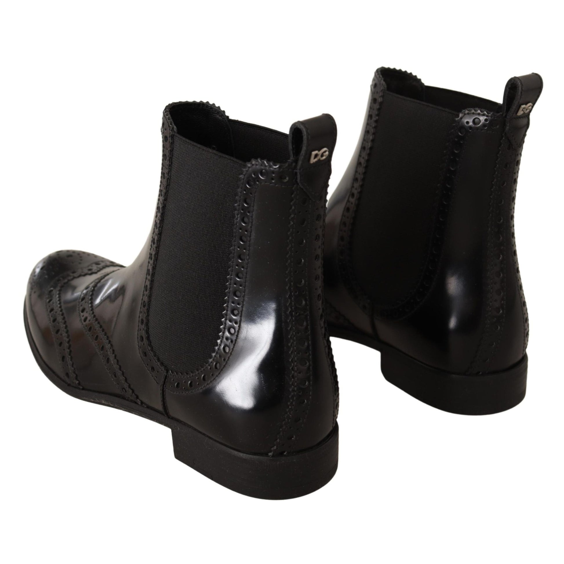 Dolce & Gabbana Black Leather Ankle High Flat Boots Shoes Dolce & Gabbana