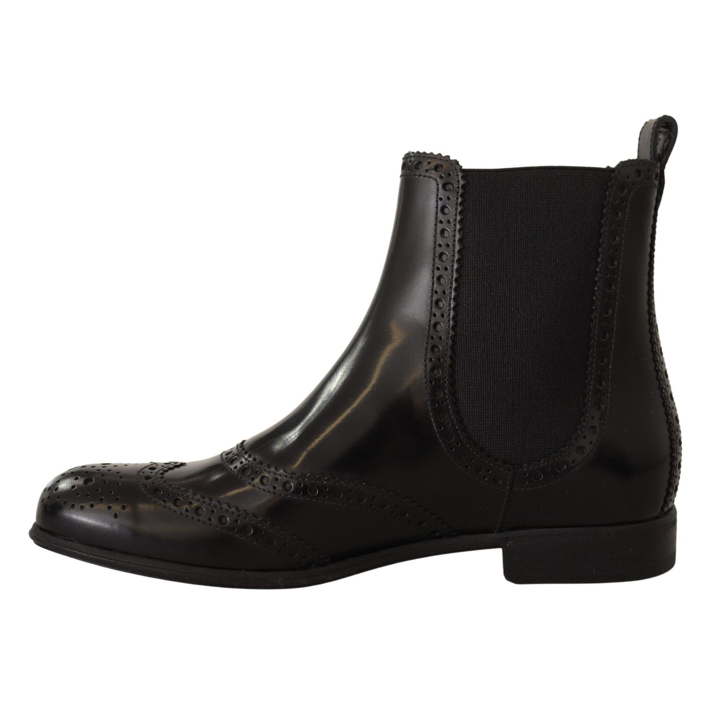 Dolce & Gabbana Black Leather Ankle High Flat Boots Shoes Dolce & Gabbana