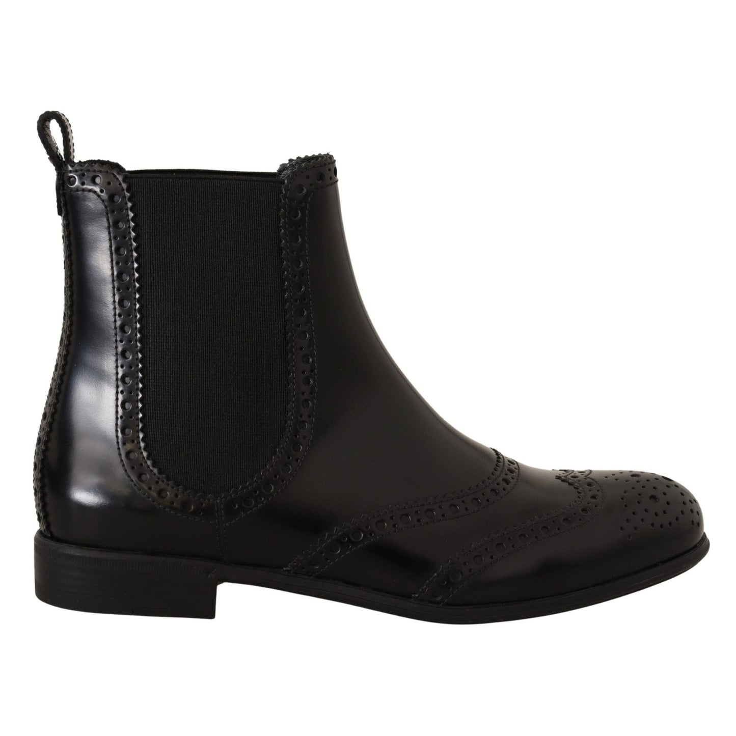 Dolce & Gabbana Black Leather Ankle High Flat Boots Shoes Dolce & Gabbana