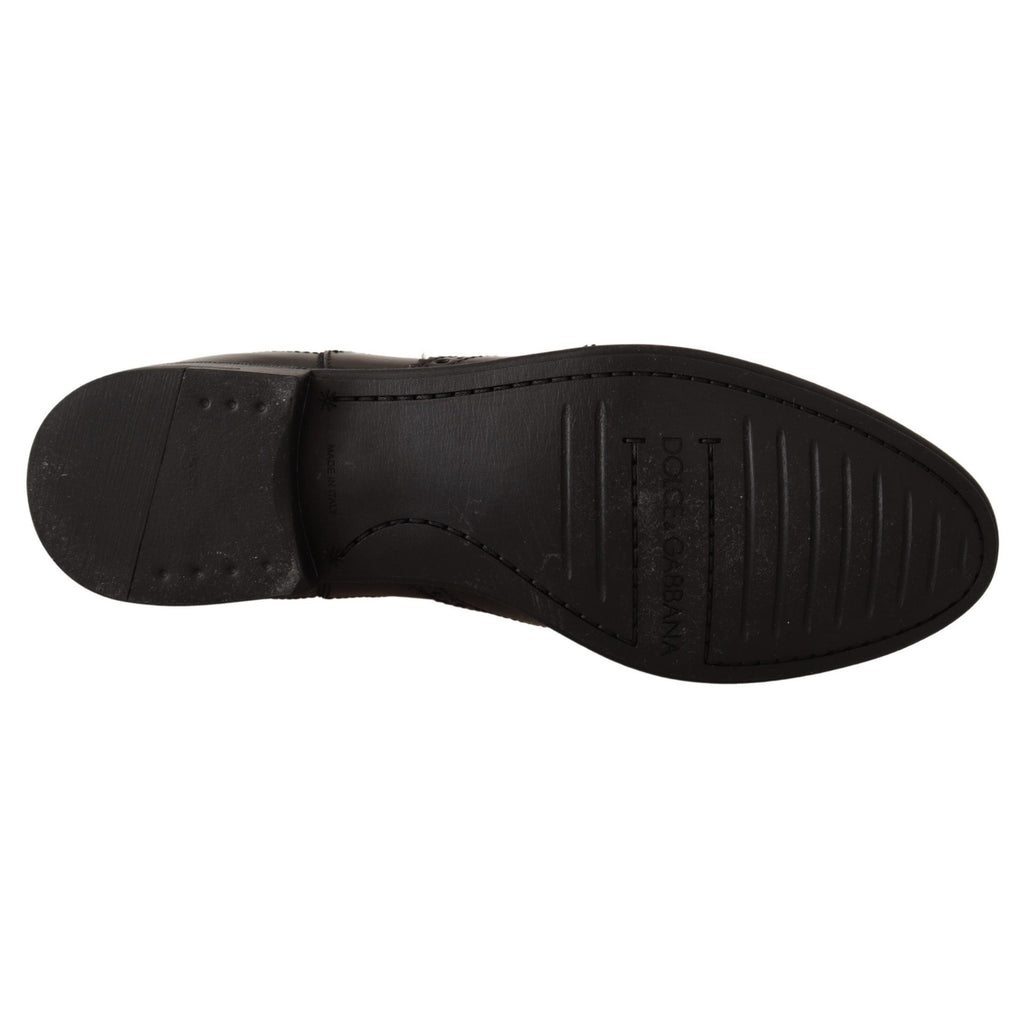 Dolce & Gabbana Black Leather Ankle High Flat Boots Shoes