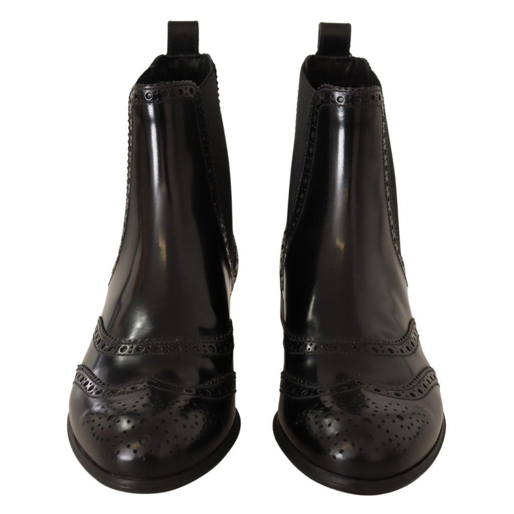 Dolce & Gabbana Black Leather Ankle High Flat Boots Shoes