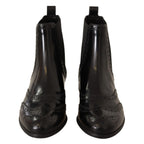 Dolce & Gabbana Black Leather Ankle High Flat Boots Shoes