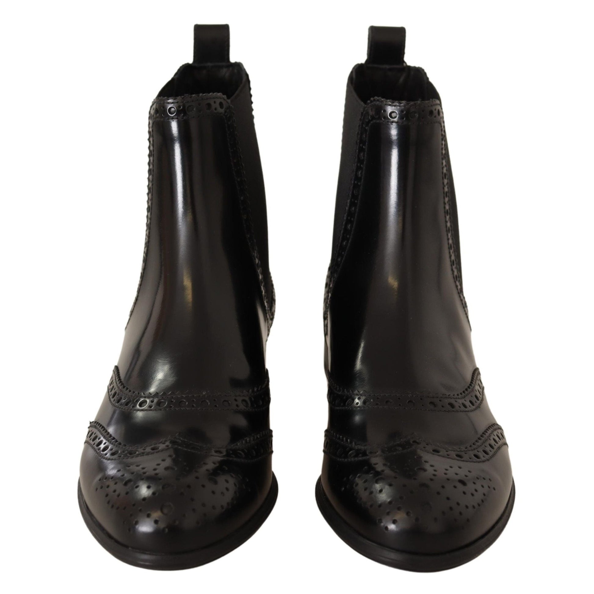 Dolce & Gabbana Black Leather Ankle High Flat Boots Shoes Dolce & Gabbana